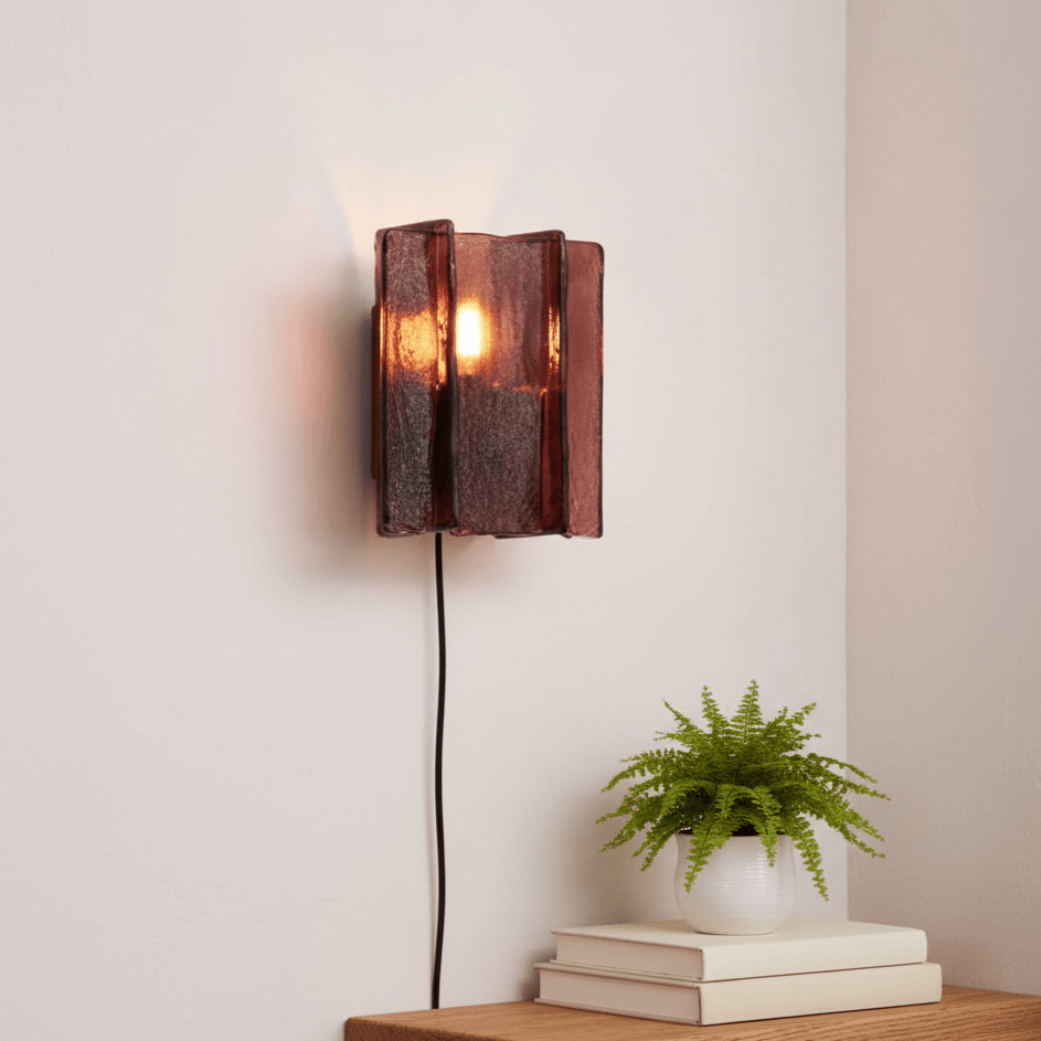 Crimson Glow Plug-In Wall Sconce Fabric Shade Fixture