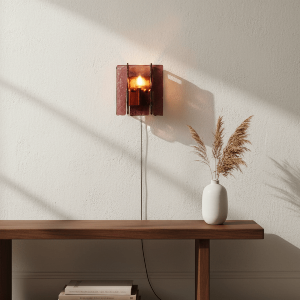 Crimson Glow Plug-In Wall Sconce Fabric Shade Fixture