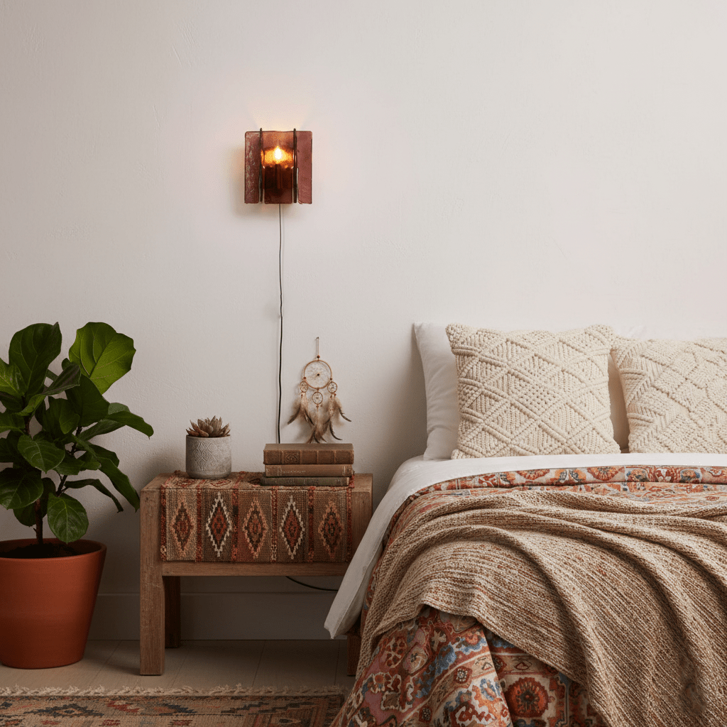 Crimson Glow Plug-In Wall Sconce Fabric Shade Fixture