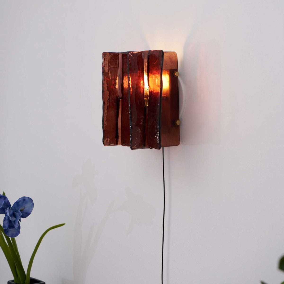 Crimson Glow Plug-In Wall Sconce Fabric Shade Fixture
