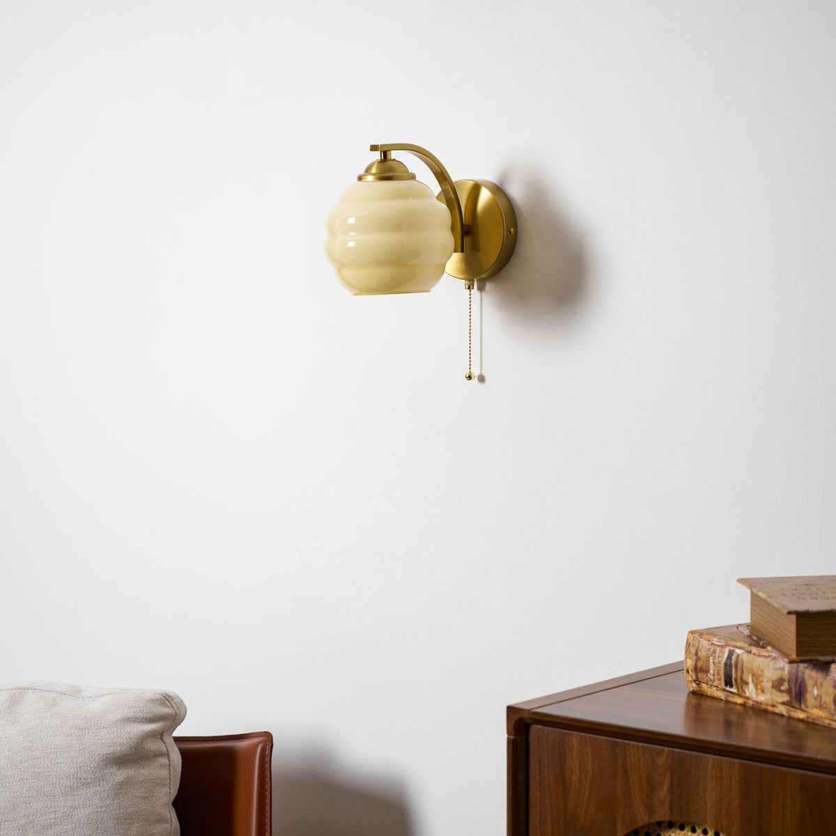 Scalloped Glass Wall Sconce Fluted Shade Vanity Light