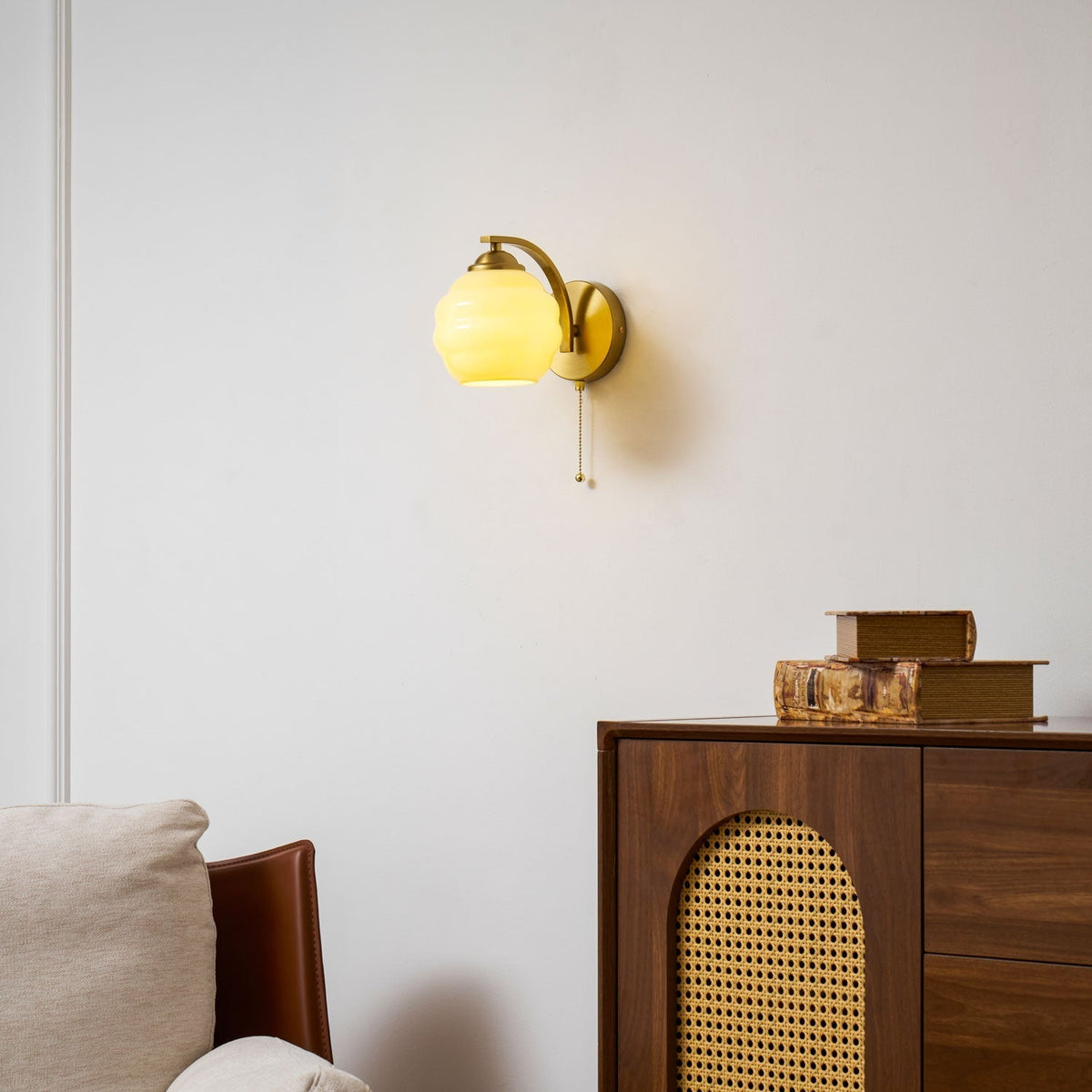 Scalloped Glass Wall Sconce Fluted Shade Vanity Light