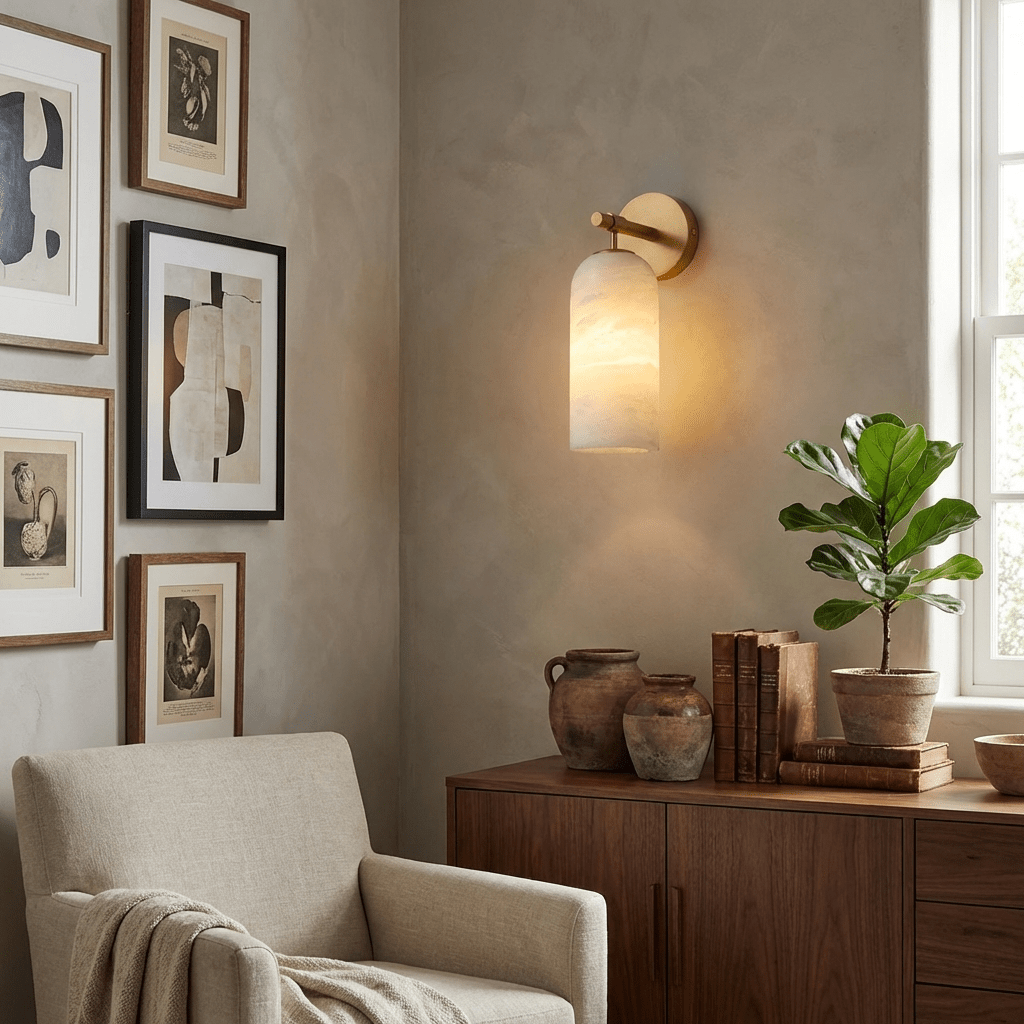 Alabaster Wall Sconce Natural Stone Shade Hardwired Fixture