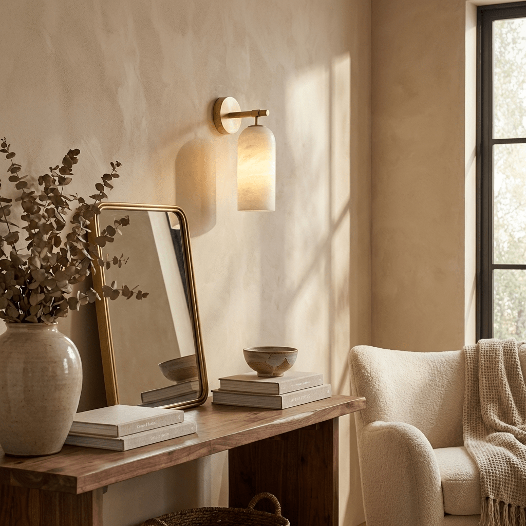 Alabaster Wall Sconce Natural Stone Shade Hardwired Fixture