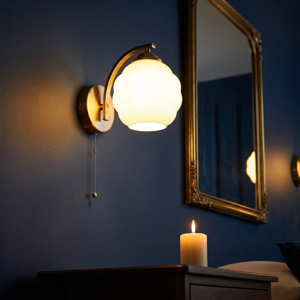 Scalloped Glass Wall Sconce Fluted Shade Vanity Light